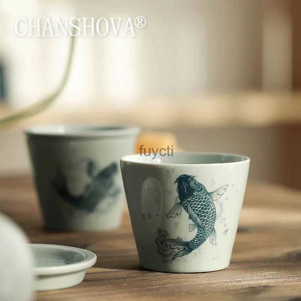 Canecas Chanshova 120ml estilo chinês tradicional pintado à mão cerâmica com tampa conjunto de chá chinês conjunto de chá chinês porcelana xícara de café caneca H378 YQ240109