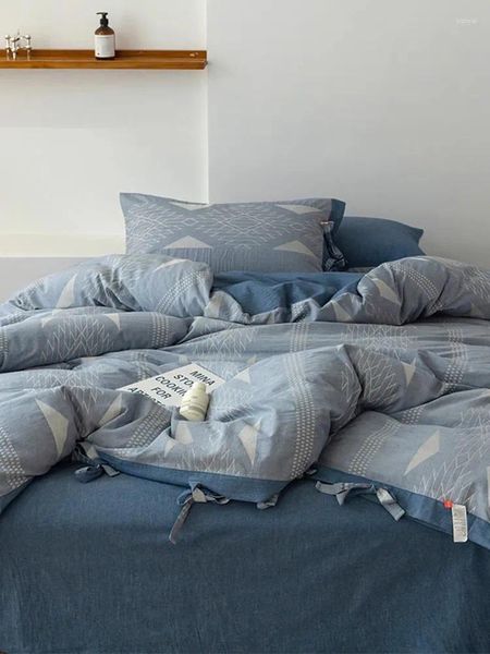 Set di biancheria da letto Set di quattro pezzi in puro cotone lavato morbido color crema Copripiumino per dormire nudo Lenzuola Cuore della ragazza