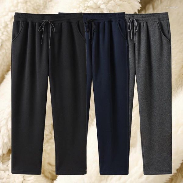 Calças masculinas oversize inverno versão reta suor XL-9XL velo à prova de vento solto cashmere veludo quente calça tempo frio