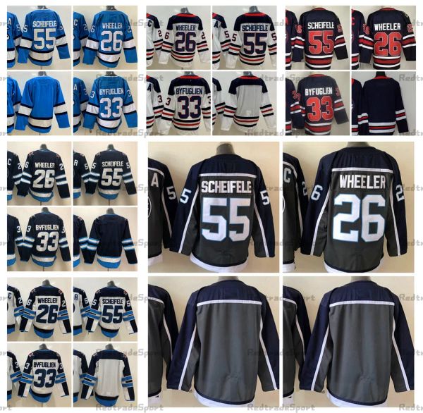 Reverse 2023 Retro Cinza Hóquei Jerseys 55 Mark Scheifele 26 Blake Wheeler (C) 33 Dustin Byfuglien Heritage Classic Branco Costurado Jerseys Li