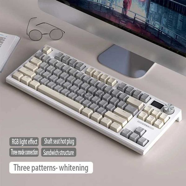 Tastaturen LT84 Mechanische RGB-Tastatur mit 84 Tasten, Hot-Swap-fähig, drei Modi, 2,4 G/BT5.0 Typ C, kabelgebunden, DIY-Steuerknopf für mechanische Spieltastatur. L240105