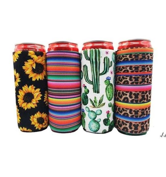 Enfriador de latas de 1785 cm, aisladores de latas delgados, enfriador de cerveza para bebidas de neopreno, botella de cola plegable, Koozies, Cactus, leopardo, funda para lata DA9094260