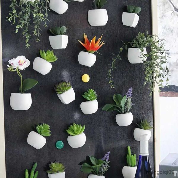 Ímãs de geladeira 5 peças, ímãs de geladeira em vaso artificial verde suculentas plantas bonsai conjunto vaso de flores falsas lembrança quadro-negro adesivos