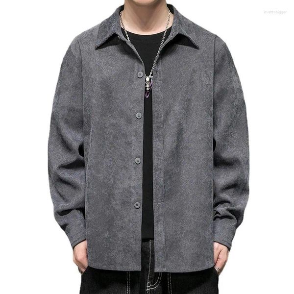 Herren-Freizeithemden, 2024, Cord, klassisch, einfarbig, langärmelig, Safari-Stil, koreanische Version, Trend, minimalistische Hemdjacke