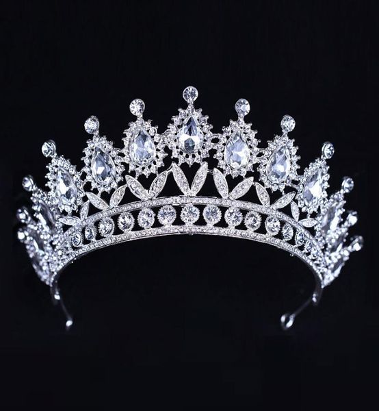 Luxo prata cristais coroas de casamento frisado tiaras de noiva strass cabeça peças bandana barato acessórios para o cabelo pageant coroa7707343