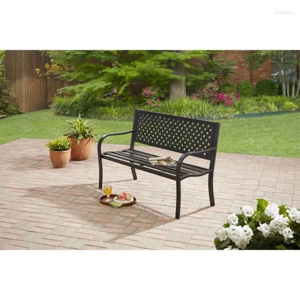 Camp Furniture Mainstays Outdoor-Bank aus robustem Stahl – schwarzer Gartenstuhl