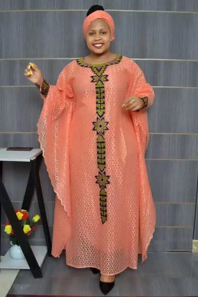 Африканские платья для женщин, мусульманские кружева Boubou Dashiki, традиционная африканская одежда, наряды из Анкары, вечернее платье с головным убором 240109