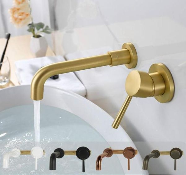 Miscelatore per lavabo a parete in ottone massiccio Rubinetto per bagno in ottone massiccio cromato oro nero Maniglia singola Miscelatore acqua a parete6022873