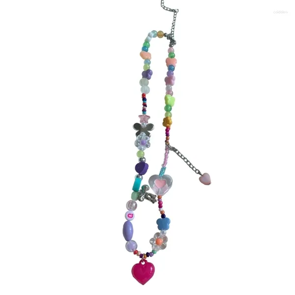 Collane con ciondolo Collana girocollo da donna con perline colorate con ciondolo a forma di cuore Regalo con catena clavicola a farfalla con perline fatte a mano