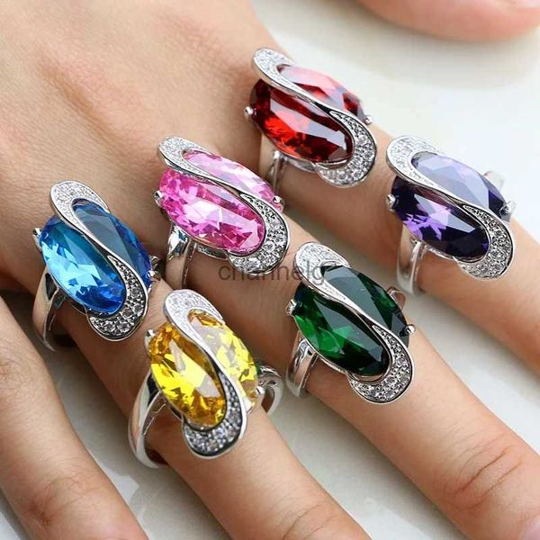 Cluster Rings Trendy 925 Sterling Silver Jewelry 11 Multi-color Cubic Zirconia Rings For Women Rings Size 6 7 8 9 10 YQ240109