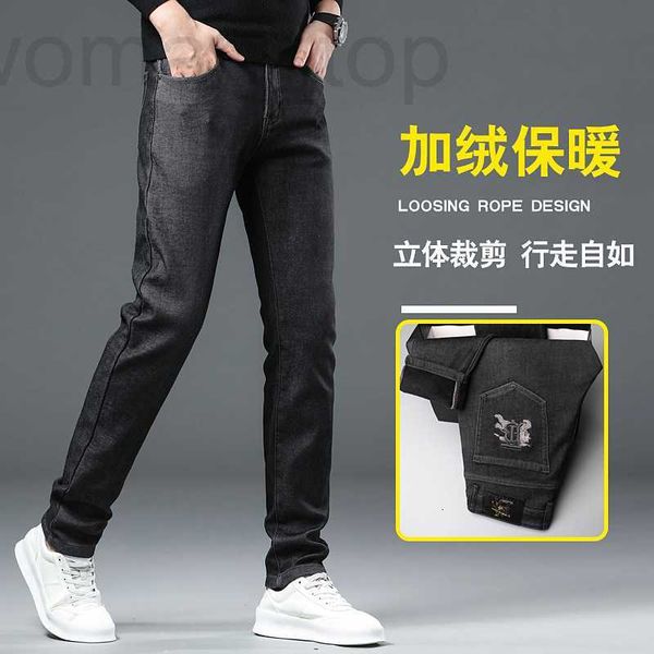 Jeans masculinos designer inverno pelúcia e grosso jeans masculino na moda marca high-end luz luxo pequeno ajuste reto casual calças versáteis l1o4