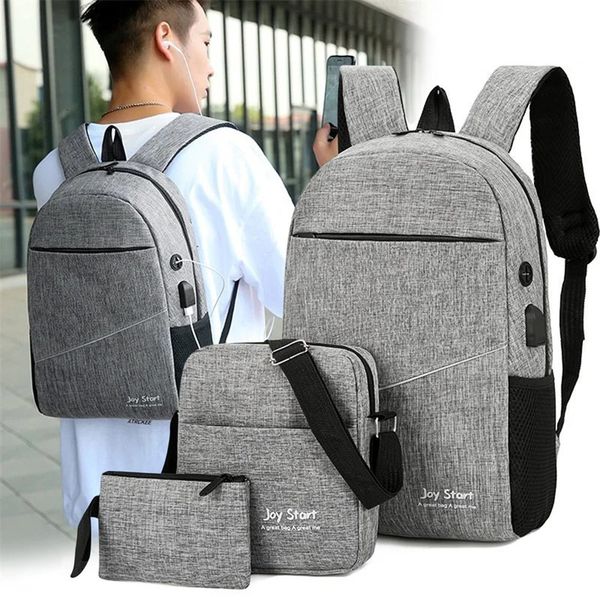 Zaino da 3 pezzi Set Donna Uomo Borsa a tracolla per laptop di grande capacità Piccola tasca per viaggi Scuola Affari Lavoro College Fit 240108