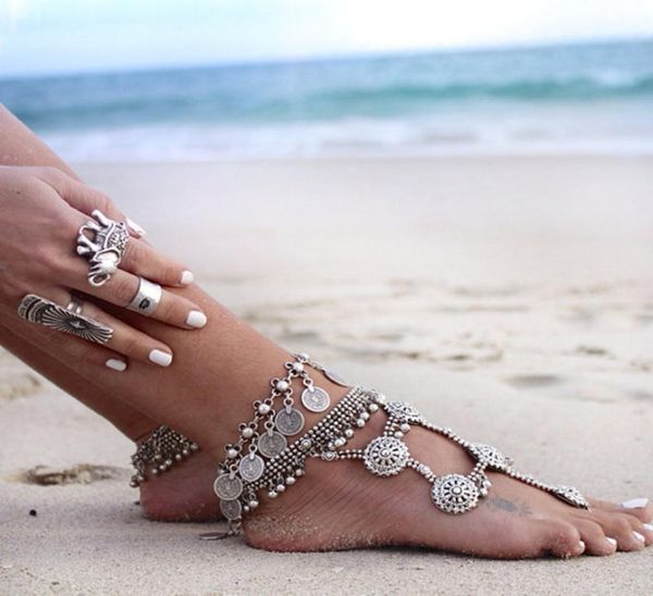 Bracciale alla caviglia Moneta da sposa Sandali a piedi nudi Gioielli da spiaggia Piede Torta sexy Catena per gambe Moneta Boho femminile Cavigliera9919554