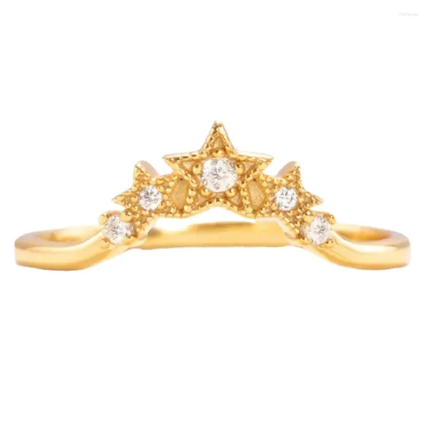 Cluster anéis de prata esterlina fantasia estrela coroa anel feminino zircônia cúbica v para noiva festa de casamento jóias