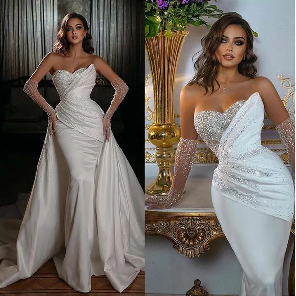 Abito da sposa a sirena con paillettes scintillanti Abito da principessa con scollo a cuore Manica lunga Perline Vestido De Noiva Sereia Abiti da sposa Charme YD