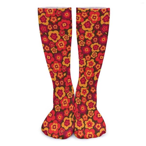 Damen Socken Retro Blumenstrümpfe Herren Rote Blumen Druck Bequem Trendy Outdoor Sport Rutschfest Individuelles Geschenk