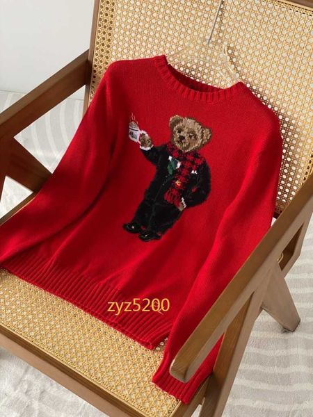 Rl Neuer handgemachter gebürsteter kleiner Bär-gestickter Rundhals-Pullover für Kinder in Rot