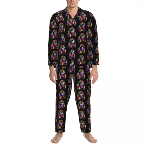 Pijamas masculinos Art Poodle Pijama Define Outono Cão Impressão Quente Diariamente Homens 2 Peças Casual Design Oversize Nightwear Presente