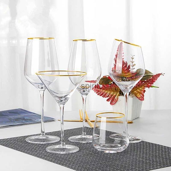 Copos de vinho nova borda dourada ondulação champanhe copo de vinho colorido transparente sem chumbo copos de coquetel cristal uísque suco copo bebendo yq240109