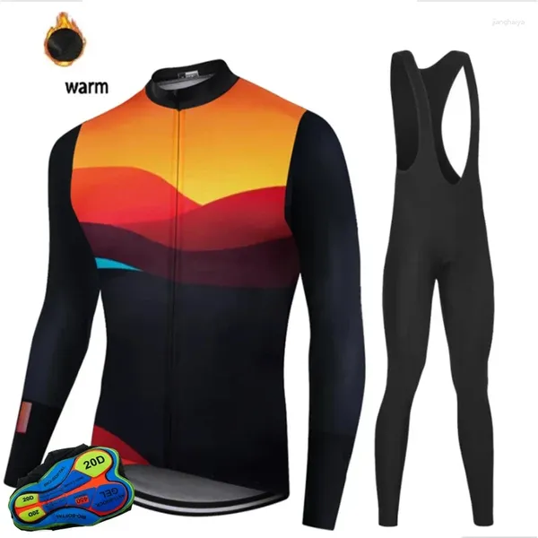 Set da corsa Maglia da ciclismo in pile termico invernale Set 2025 Pro Team MTB manica lunga Abbigliamento da bicicletta Bici per uomo