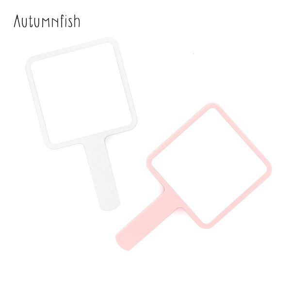 Autumnfish espelho de maquiagem portátil espelho de maquiagem branco rosa hd quadrado espelho cosmético confortável portátil design simples 240108