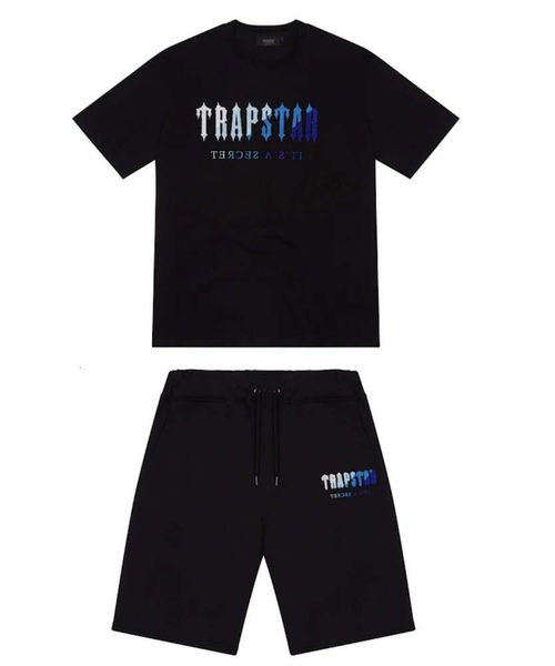 Mens Trapstar Camiseta Manga Curta Impressão Outfit Chenille Treino Preto Algodão Londres Streetwear S-2XL Roupas de Marca de Moda