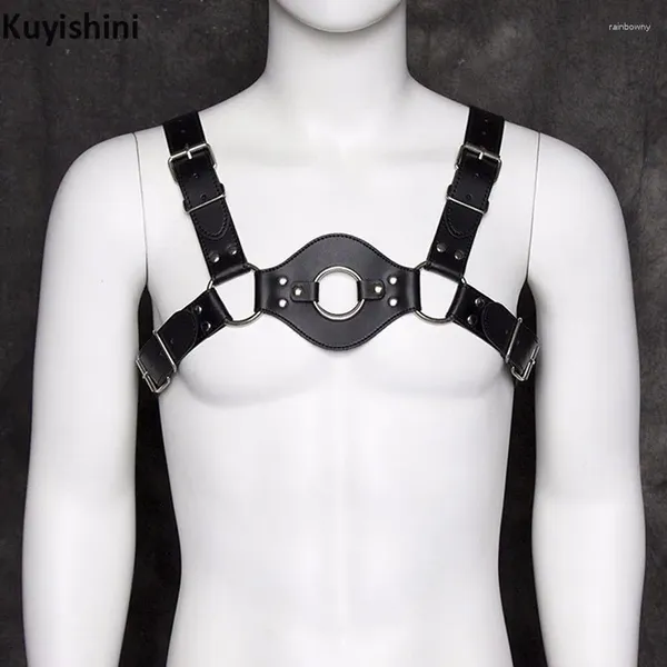 Gürtel Sexy Nachtclub Männer Punk Big O Ring PU Leder Harness Körper Bondage Käfig Bustier Korsett Bildhauerei Brust Gürtel Hosenträger hosenträger