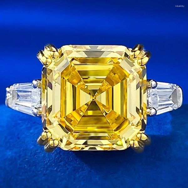 Anelli a grappolo di lusso grande rettangolo 12 12mm Asscher taglio topazio giallo pietra preziosa donne anello di fidanzamento matrimonio festa serale gioielli femminili