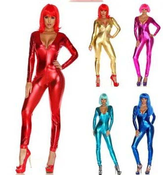 Costumi Lycra Spandex nero metallizzato senza mano Testa Corpo Catsuit Festa di Halloween