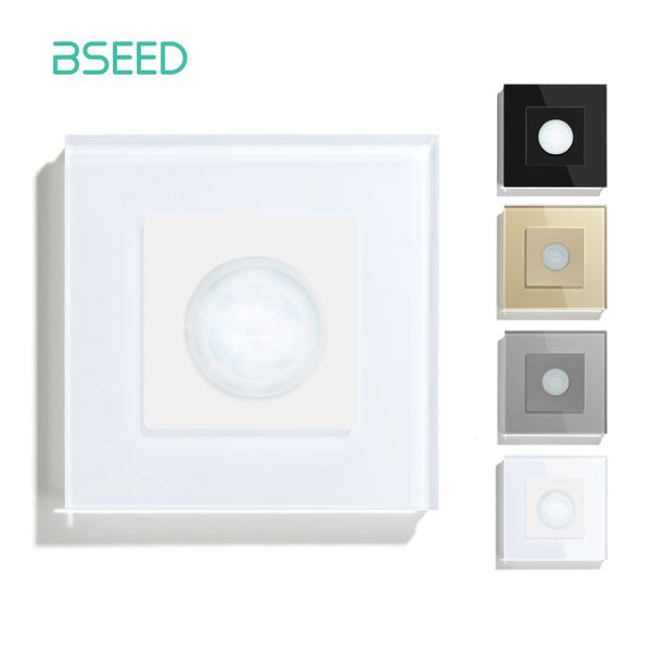 Bseed pir sensor de movimento infravermelho interruptor sensor de movimento vidro mecânico interruptores montados na parede padrão da ue interruptores de luz led 240108