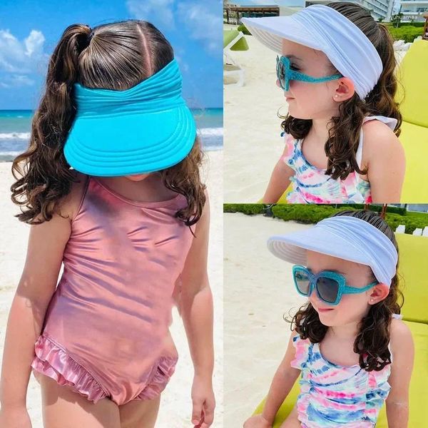 Cappelli Cappello da sole estivo per bambina Cappello da spiaggia con coda di cavallo Berretto superiore vuoto elastico per bambini Visiera esterna Protezione UV