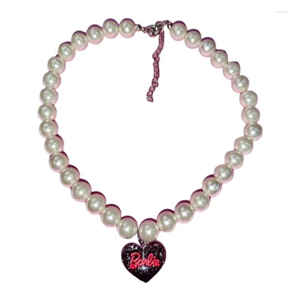 Halsketten mit Anhänger, Herz-Choker-Halskette, grobe Perlenkette, Perlenschnur, handgefertigt