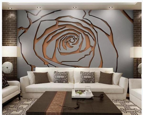 Papel tapiz moderno para sala de estar, costura de hierro forjado de metal 3d, flores abstractas, nuevo fondo chino wall3153482