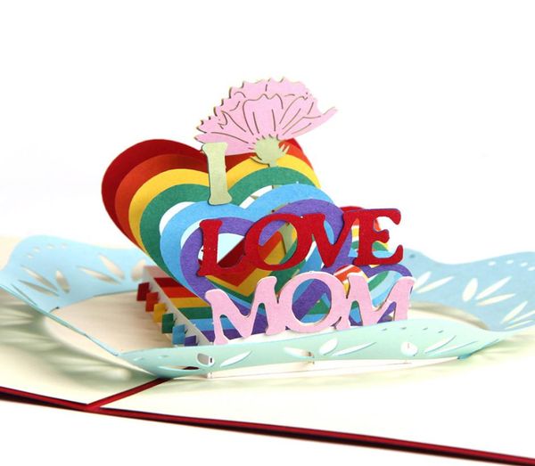 Modische 3D-Pop-Up-Grußkarten mit Umschlag, Muttertagskarte „I Love Mom“, handgemachtes Geburtstagsgeschenk zum Erntedankfest8145223