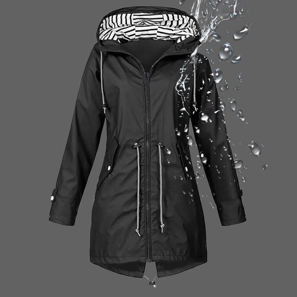 Jaquetas de acampamento jaqueta de chuva feminina à prova dwaterproof água zíper jaqueta de chuva cor senhoras ao ar livre montanhismo caça capas de chuva plus size s5xl