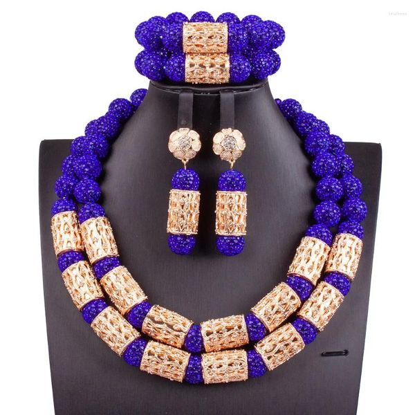 Collana orecchini set Puple/gioielli con perline rosse Nigeria orecchino braccialetto africano Dubai color oro con perline per le donne matrimonio HJ98