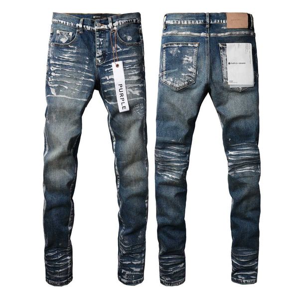 Jeans da marca roxa com tinta azul escuro claro e prata desgastada 9042-1