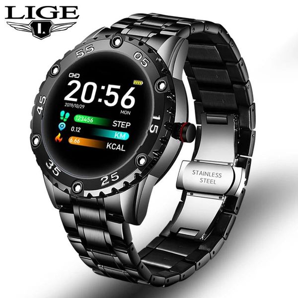 Orologi LIGE Steel Band Smart Watch Uomo Frequenza cardiaca Monitor della pressione sanguigna Sport Modalità multifunzione Fitness Tracker Smartwatch impermeabile