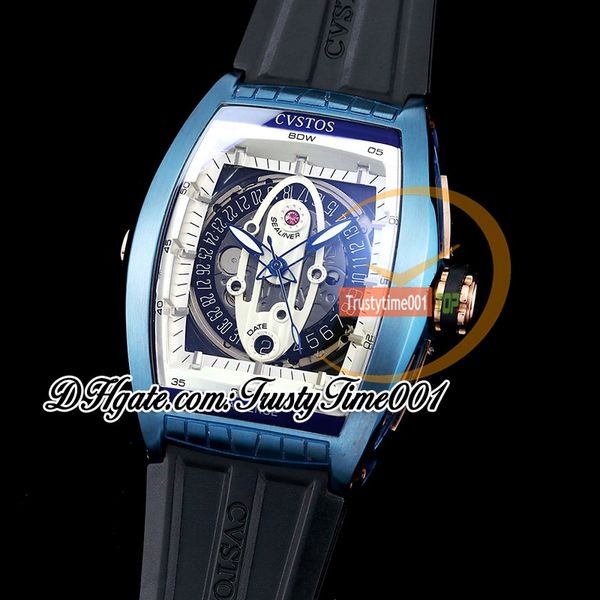 Sealiner Challenge Sea Liner Orologio automatico da uomo Cassa blu in PVD Scheletrato bianco Quadrante con data Cinturino in caucciù nero Edizione limitata Orologi da polso Hombre trustytime001