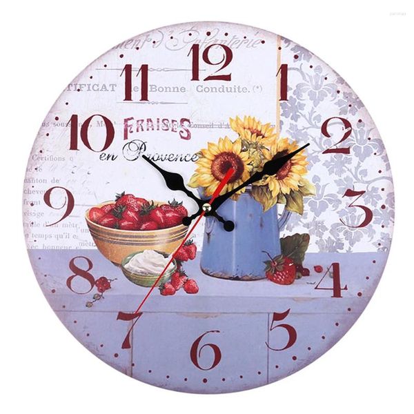 Relógios de parede Redondo Fácil Instalar Relógio de Suspensão Estilo Europeu Grande Rústico Decorativo Casa Silencioso Não Ticking Girassol Vintage
