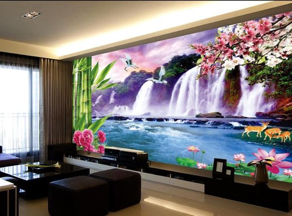 Fresco grande cascata TV murale carta da parati 3d carte da parati 3d per sfondo tv7462183