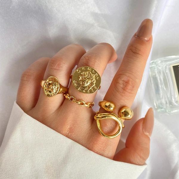 Cluster Ringe Vintage Metall Geometrische Ring Set für Frauen Punk Hiphop Gold Farbe Knuckle Mode Trend Schmuck Geschenk