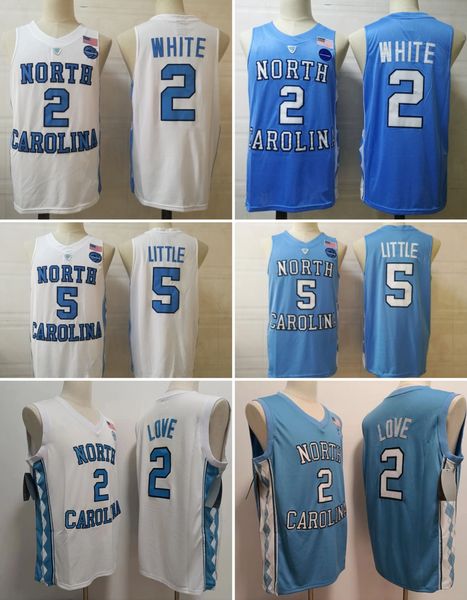 2 Caleb Love 5 Nassir Little 2 Coby White North Carolina Tar Heels college basketbal jersey Geborduurd blauw wit goedkope verkoop