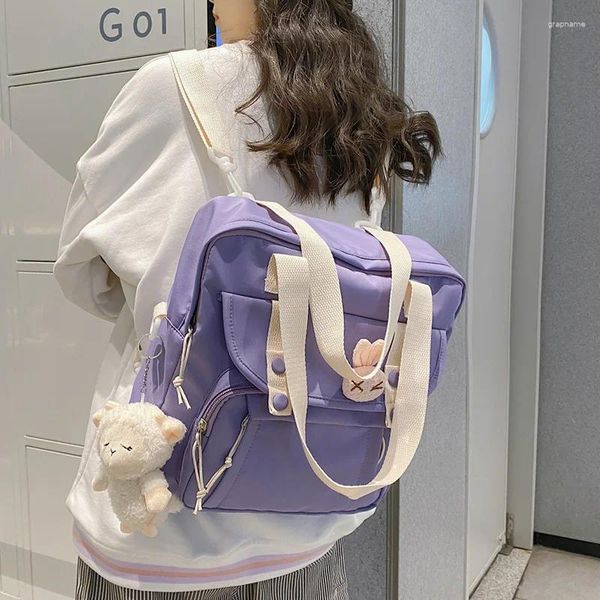 Borse da scuola Zaino in nylon da donna Borsa impermeabile color caramello Ragazze adolescenti a spalla a contrasto Mochila 2024