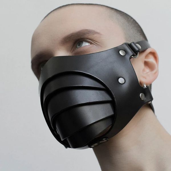 Bdsm Maske Punk Leder Motorrad Dunst Gesichtsmaske Männlich Staub Winddicht Erotikspiele Bondage Fesseln Cosplay Sexspielzeug Für Männer Homosexuell 240109