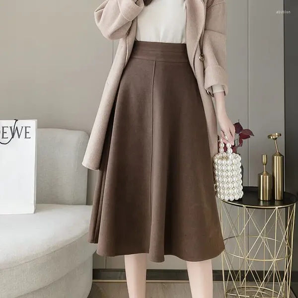 Gonne Gonna a pieghe a vita alta nera vintage Donna Moda coreana Office Lady Ladies Autunno Casual A Line