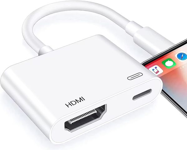 Convertitore schermo 1080P senza alimentazione con porta di ricarica Lightning, adattatore da iPhone a HDMI compatibile con dispositivi iOS, adatto per proiettore/monitor/TV