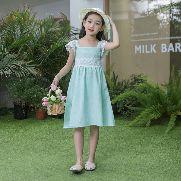 Платья для девочек Летнее праздничное платье принцессы для девочек с квадратным вырезом Дышащая детская игровая юбка 2024 Удобный дизайн