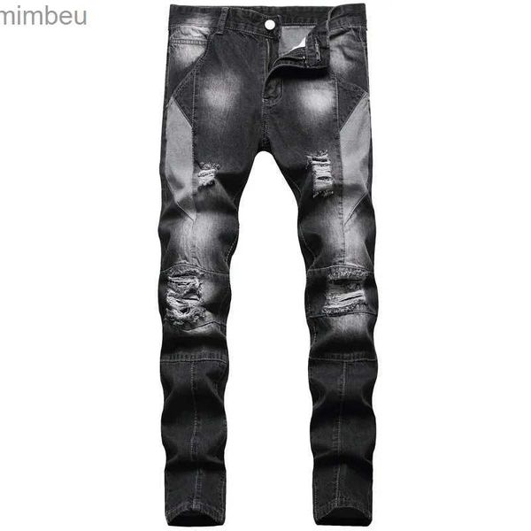 Jeans da uomo Pantaloni da uomo slim fit in denim bianco lavaggio di alta qualità stile mendicante buco strappato moda di strada jeans grigi neri jeans casual sexy; L240109