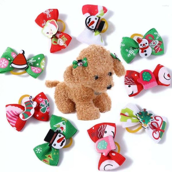 Abbigliamento per cani 10 pezzi Kawaii Moda Natale Forniture per capelli Decorazioni per feste elastiche per cuccioli fatte a mano Elastico chic per animali domestici